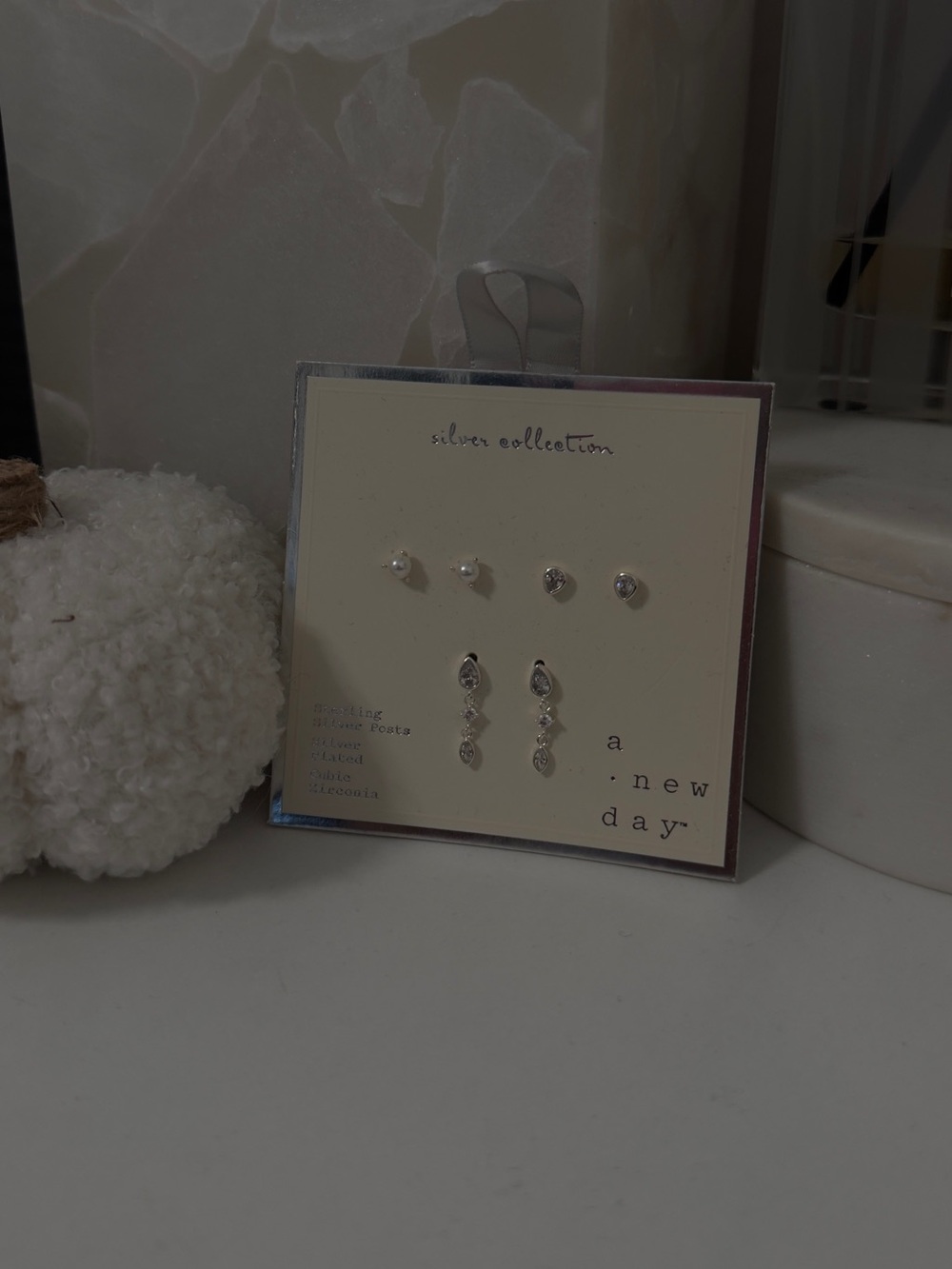 a new day Silver Tone 6-Pair Earring Set with Clear Stones